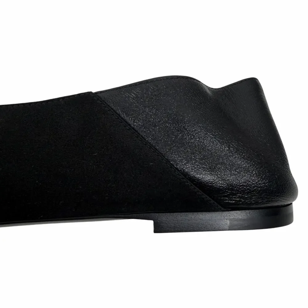 Saint Laurent Carolyn Satin Leather Pointed Toe Mule Flats Black Women Size 37